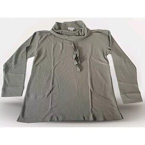 OSO Casual Gravett Pullover Sweatshirt L Green Cowl Neck Draw String Waffle Knit